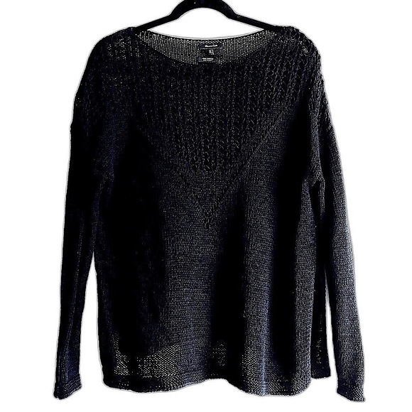 Massimo Dutti Black Loose Weave Long Sleeve Cotton Sweater Top Size XS
